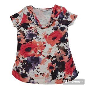 Yessica Women's Short Sleeve Floral Cowl Neck Shirt - Size Large